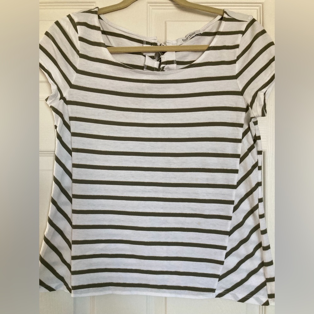 White House Black Market short sleeved white striped t shirt, size small.